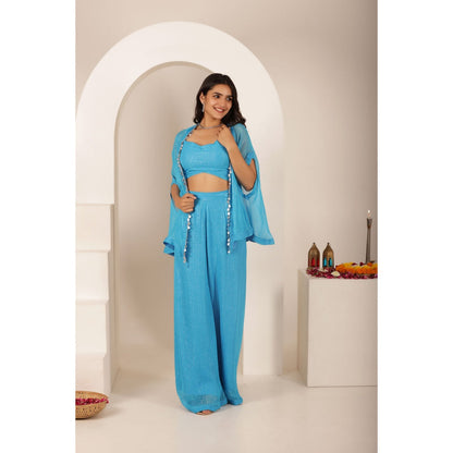 DEASHA INDIA Soha Blue Lurex Co-Ord (Set of 3)