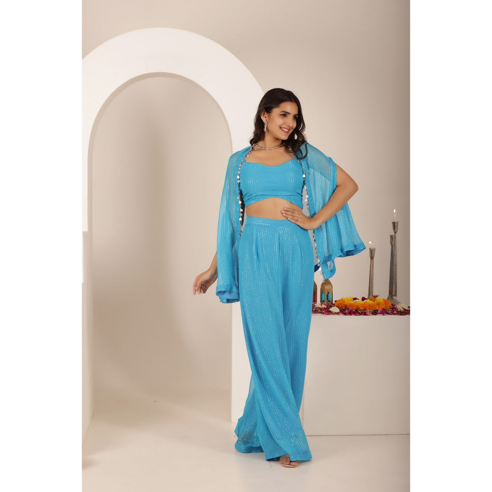 DEASHA INDIA Soha Blue Lurex Co-Ord (Set of 3)