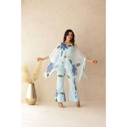 DEASHA INDIA Urvi Blue Hand Painted Co-Ord (Set of 3)