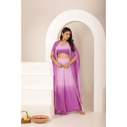 DEASHA INDIA Yashi Lavender Ombre Blouse with Cape and Palazzo (Set of 3)