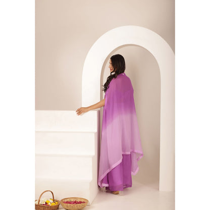 DEASHA INDIA Yashi Lavender Ombre Blouse with Cape and Palazzo (Set of 3)
