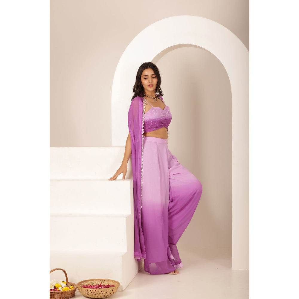 DEASHA INDIA Yashi Lavender Ombre Blouse with Cape and Palazzo (Set of 3)