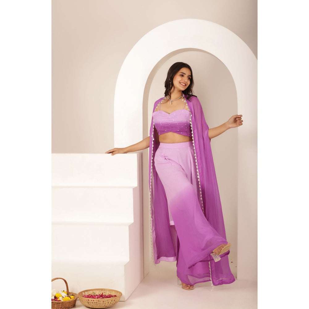 DEASHA INDIA Yashi Lavender Ombre Blouse with Cape and Palazzo (Set of 3)