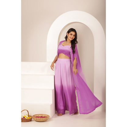 DEASHA INDIA Yashi Lavender Ombre Blouse with Cape and Palazzo (Set of 3)