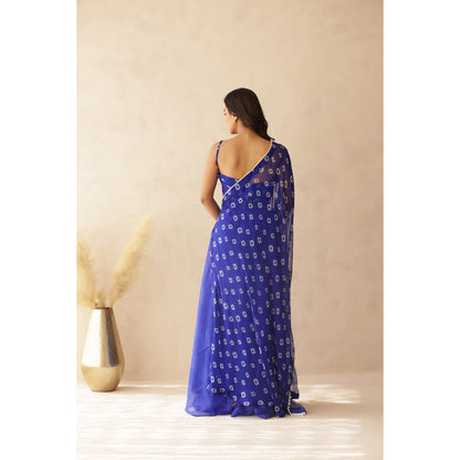 DEASHA INDIA Imara Blue Bandhej Cape with Blouse and Palazzo (Set of 3)