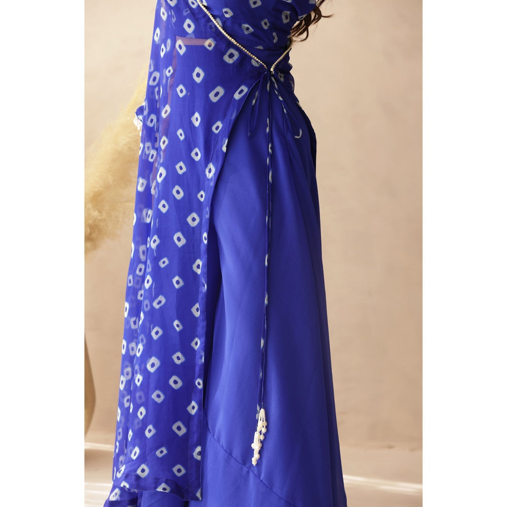 DEASHA INDIA Imara Blue Bandhej Cape with Blouse and Palazzo (Set of 3)