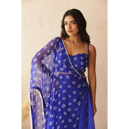 DEASHA INDIA Imara Blue Bandhej Cape with Blouse and Palazzo (Set of 3)