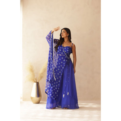 DEASHA INDIA Imara Blue Bandhej Cape with Blouse and Palazzo (Set of 3)
