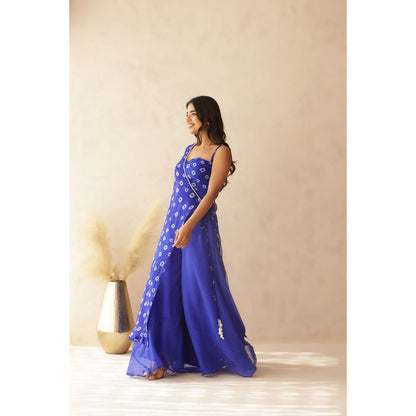 DEASHA INDIA Imara Blue Bandhej Cape with Blouse and Palazzo (Set of 3)