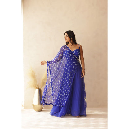 DEASHA INDIA Imara Blue Bandhej Cape with Blouse and Palazzo (Set of 3)