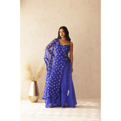 DEASHA INDIA Imara Blue Bandhej Cape with Blouse and Palazzo (Set of 3)