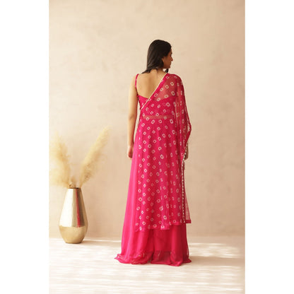 DEASHA INDIA Alani Pink Bandhej Cape with Blouse and Palazzo (Set of 3)