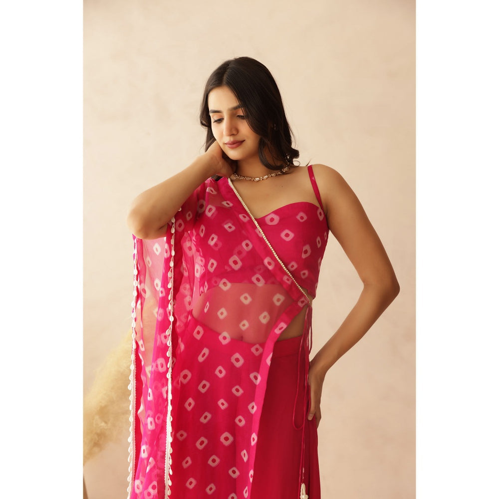 DEASHA INDIA Alani Pink Bandhej Cape with Blouse and Palazzo (Set of 3)