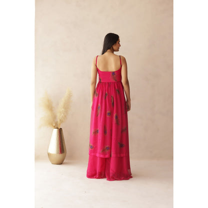 DEASHA INDIA Raavi Pink Peacock Strap Kurta with Palazzo (Set of 2)