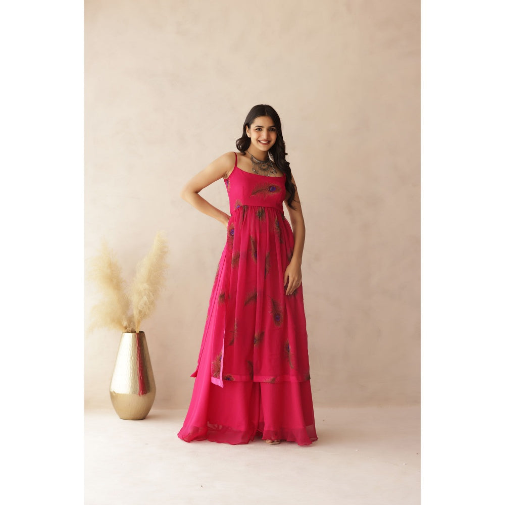 DEASHA INDIA Raavi Pink Peacock Strap Kurta with Palazzo (Set of 2)