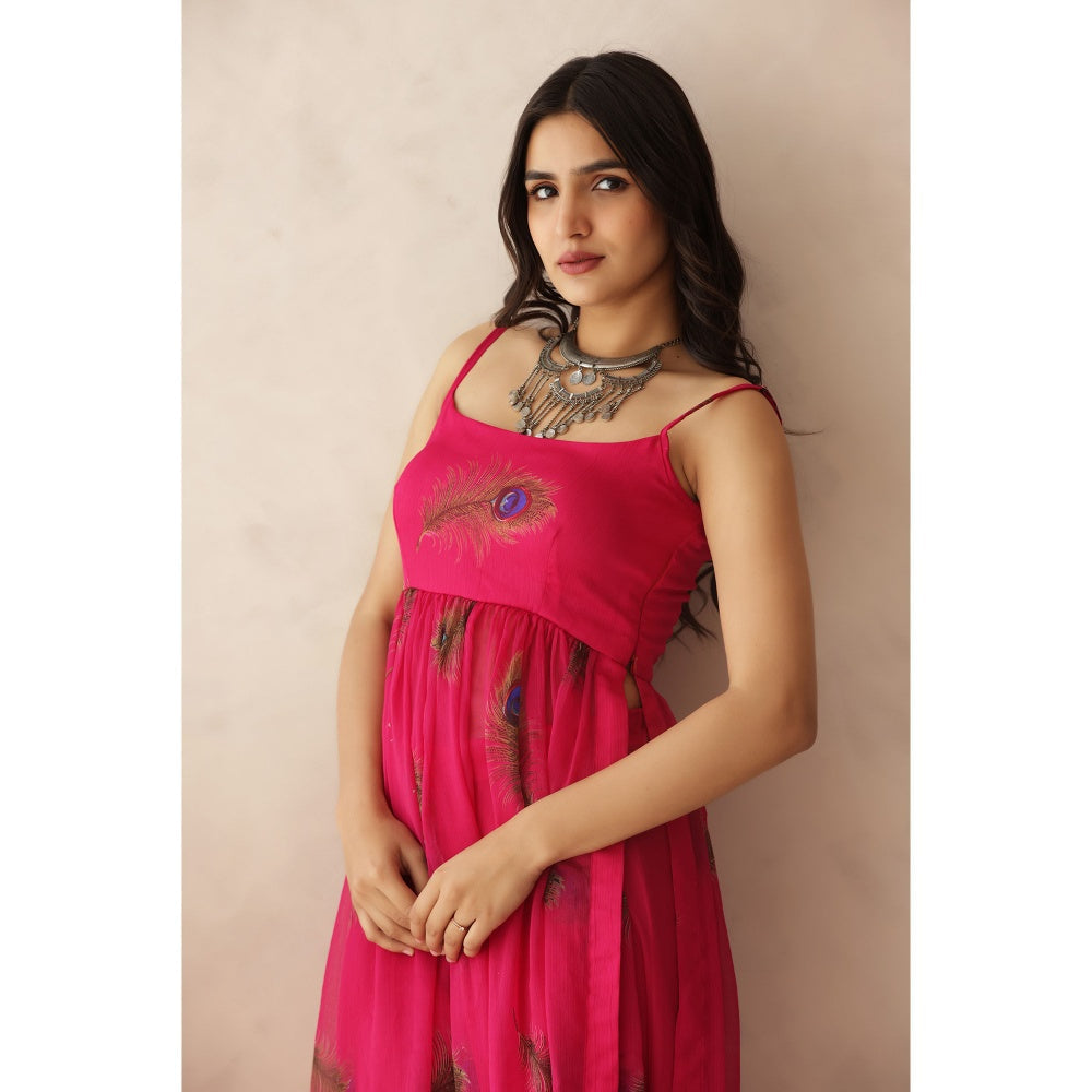 DEASHA INDIA Raavi Pink Peacock Strap Kurta with Palazzo (Set of 2)