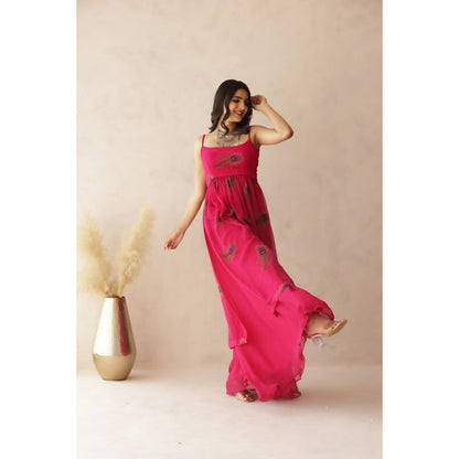 DEASHA INDIA Raavi Pink Peacock Strap Kurta with Palazzo (Set of 2)