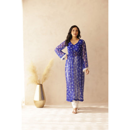 DEASHA INDIA Navya Blue Bandhej Kurta with Pant (Set of 2)