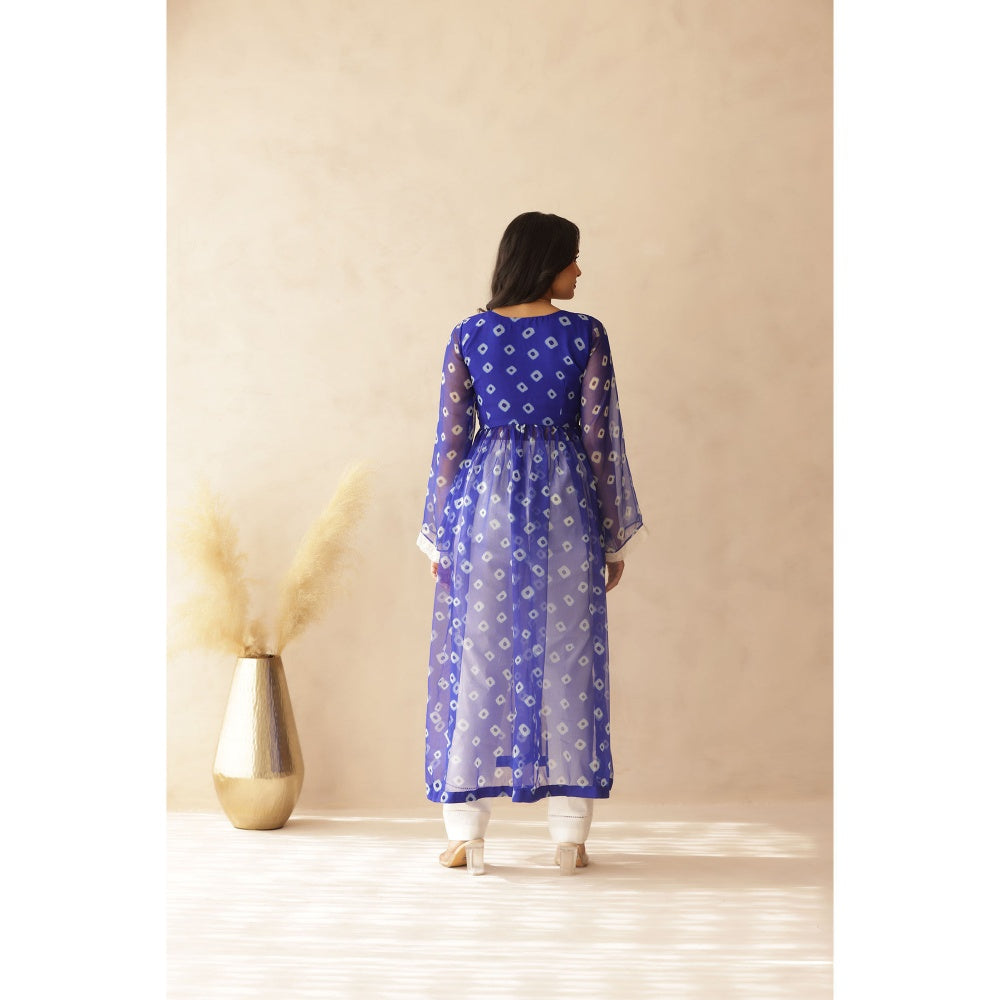 DEASHA INDIA Navya Blue Bandhej Kurta with Pant (Set of 2)