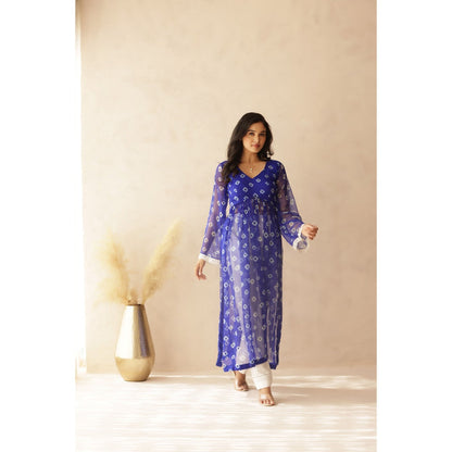 DEASHA INDIA Navya Blue Bandhej Kurta with Pant (Set of 2)