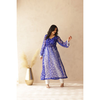 DEASHA INDIA Navya Blue Bandhej Kurta with Pant (Set of 2)