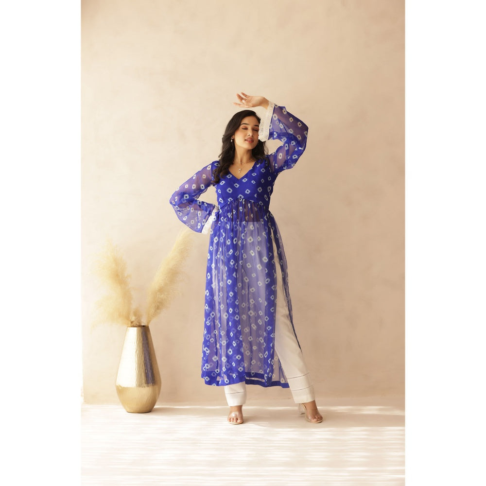 DEASHA INDIA Navya Blue Bandhej Kurta with Pant (Set of 2)