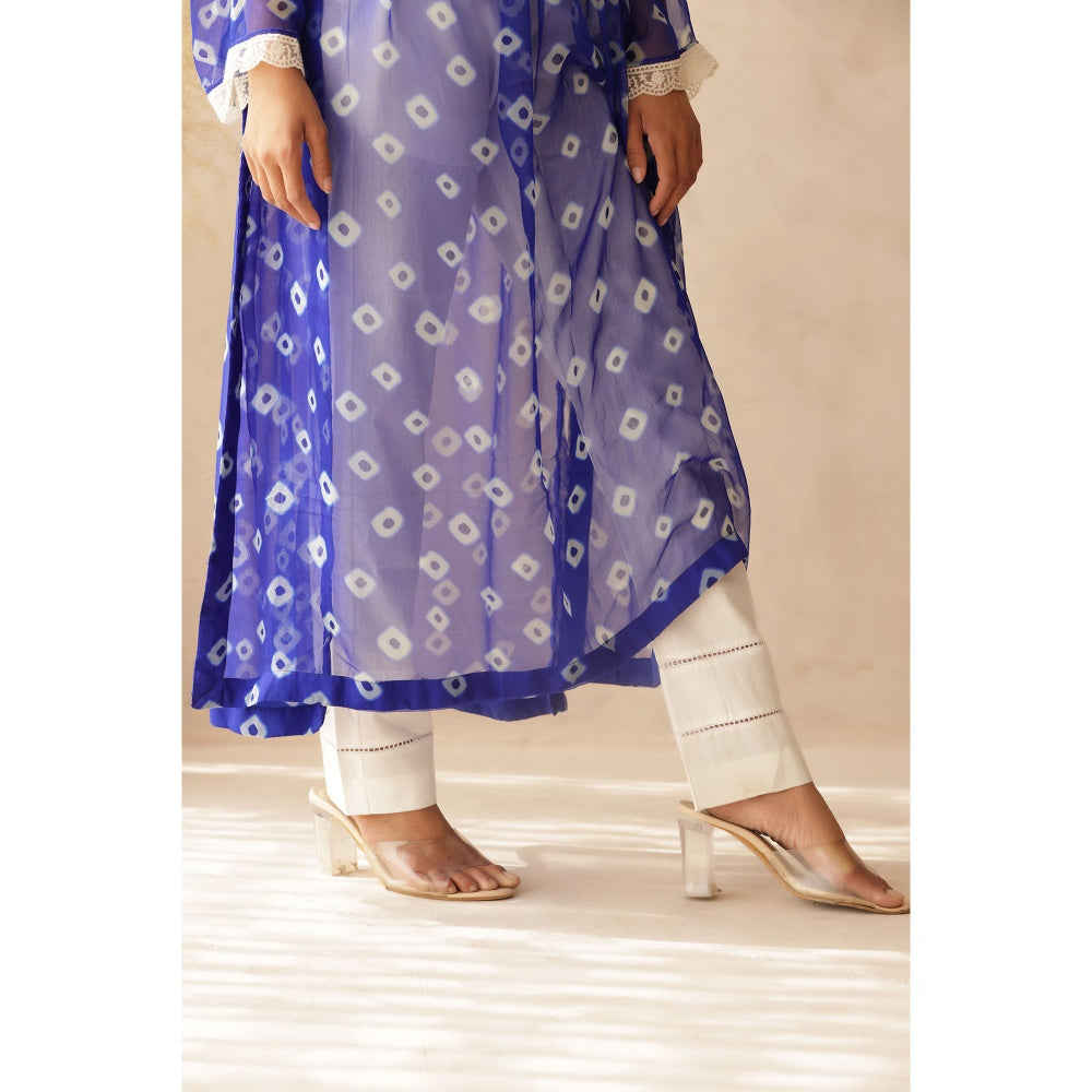 DEASHA INDIA Navya Blue Bandhej Kurta with Pant (Set of 2)