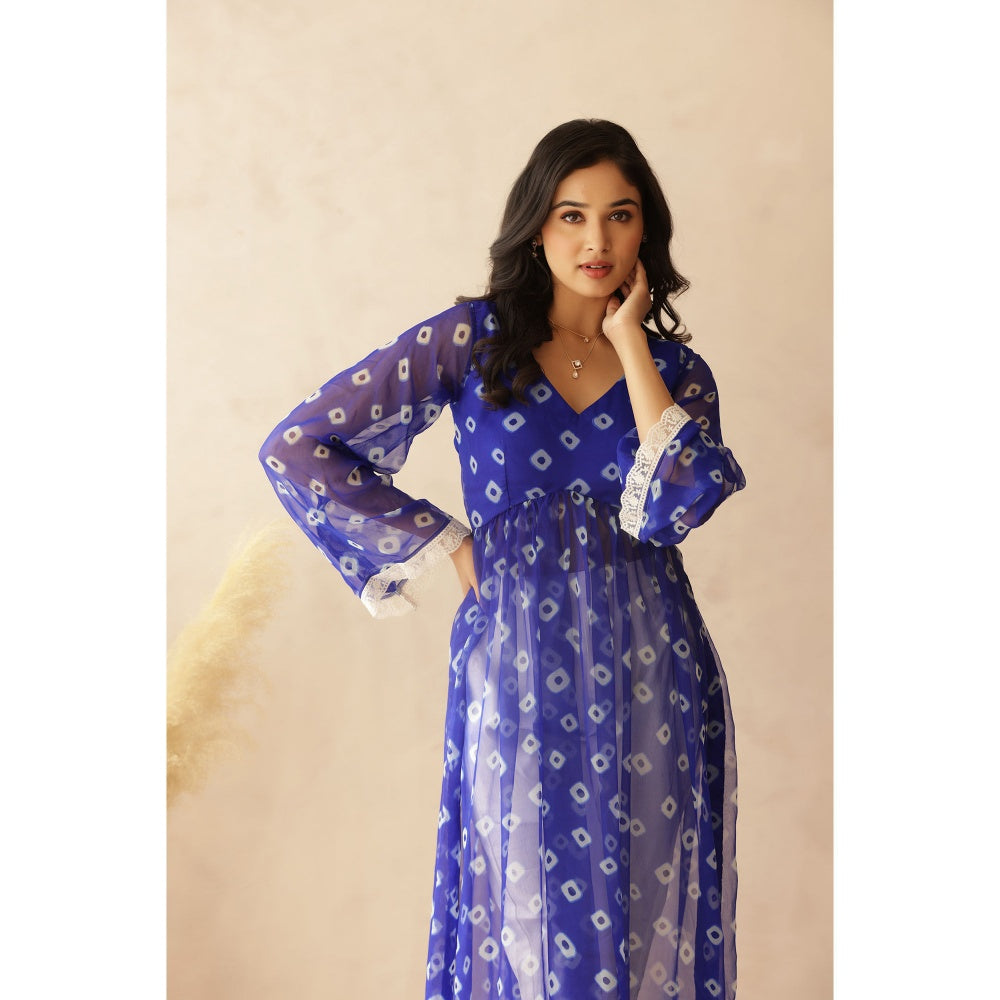 DEASHA INDIA Navya Blue Bandhej Kurta with Pant (Set of 2)