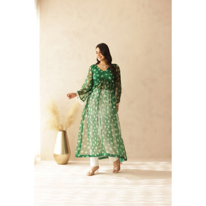 DEASHA INDIA Hania Green Bandhej Kurta with Pant (Set of 2)