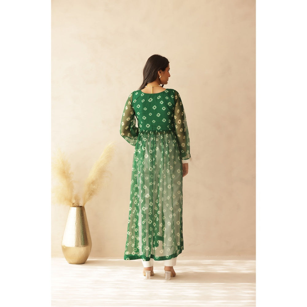 DEASHA INDIA Hania Green Bandhej Kurta with Pant (Set of 2)