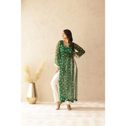 DEASHA INDIA Hania Green Bandhej Kurta with Pant (Set of 2)