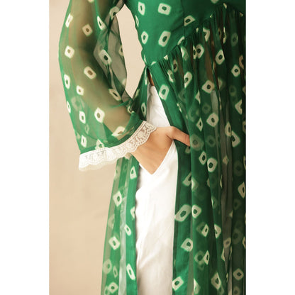 DEASHA INDIA Hania Green Bandhej Kurta with Pant (Set of 2)