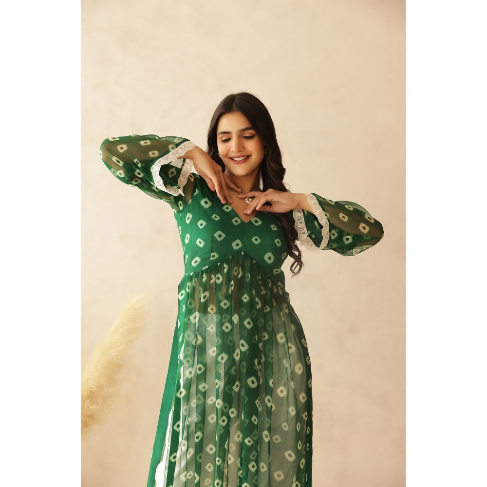 DEASHA INDIA Hania Green Bandhej Kurta with Pant (Set of 2)