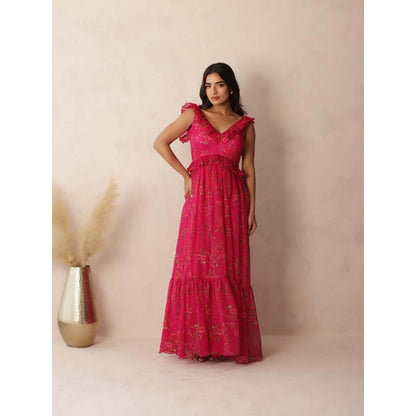 DEASHA INDIA Eva Pink Ruffle Floral Dress