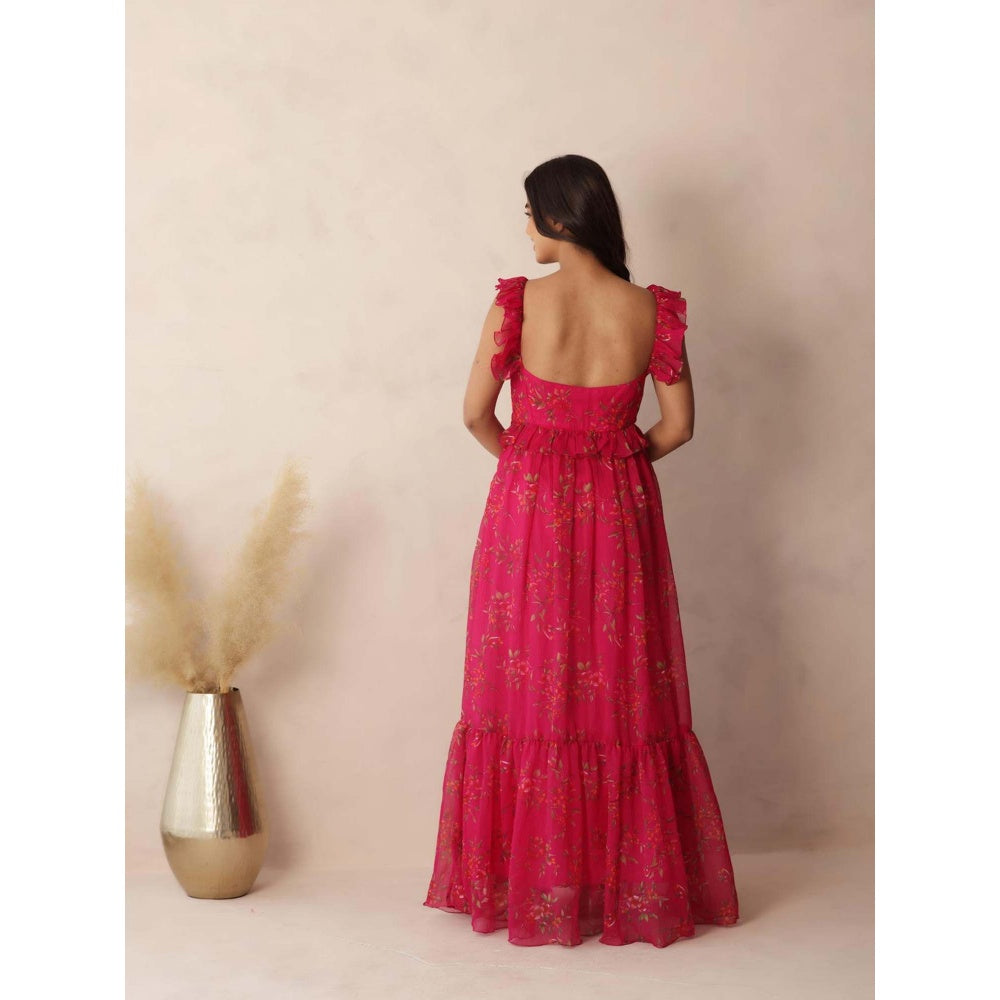 DEASHA INDIA Eva Pink Ruffle Floral Dress