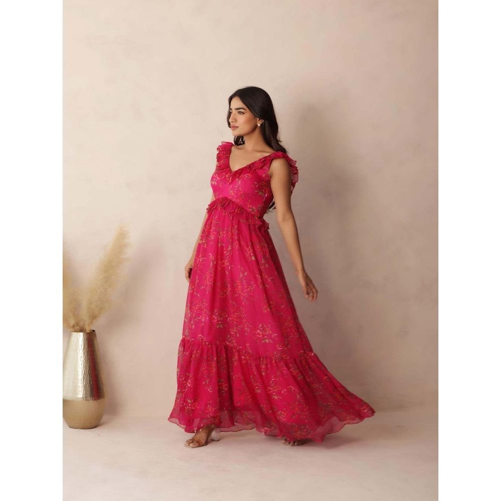 DEASHA INDIA Eva Pink Ruffle Floral Dress