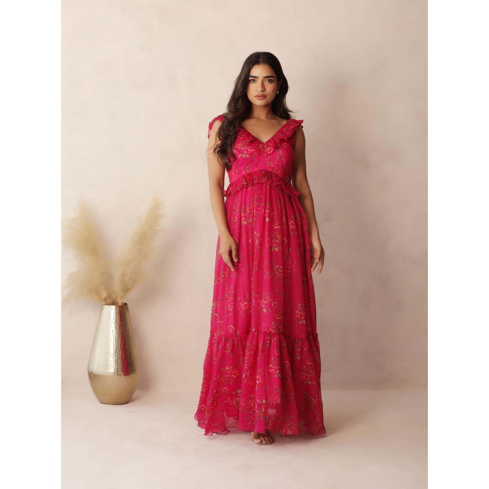 DEASHA INDIA Eva Pink Ruffle Floral Dress