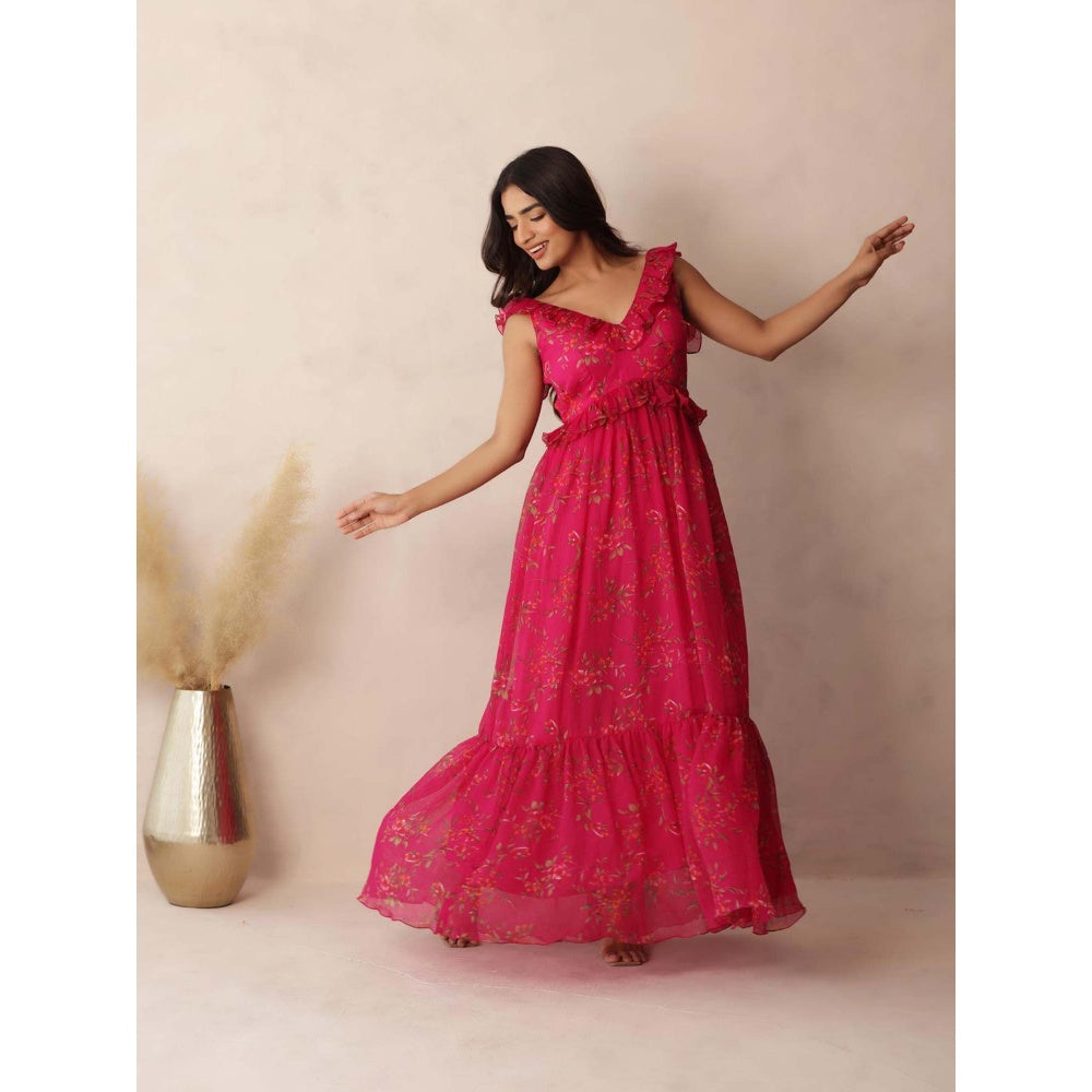 DEASHA INDIA Eva Pink Ruffle Floral Dress