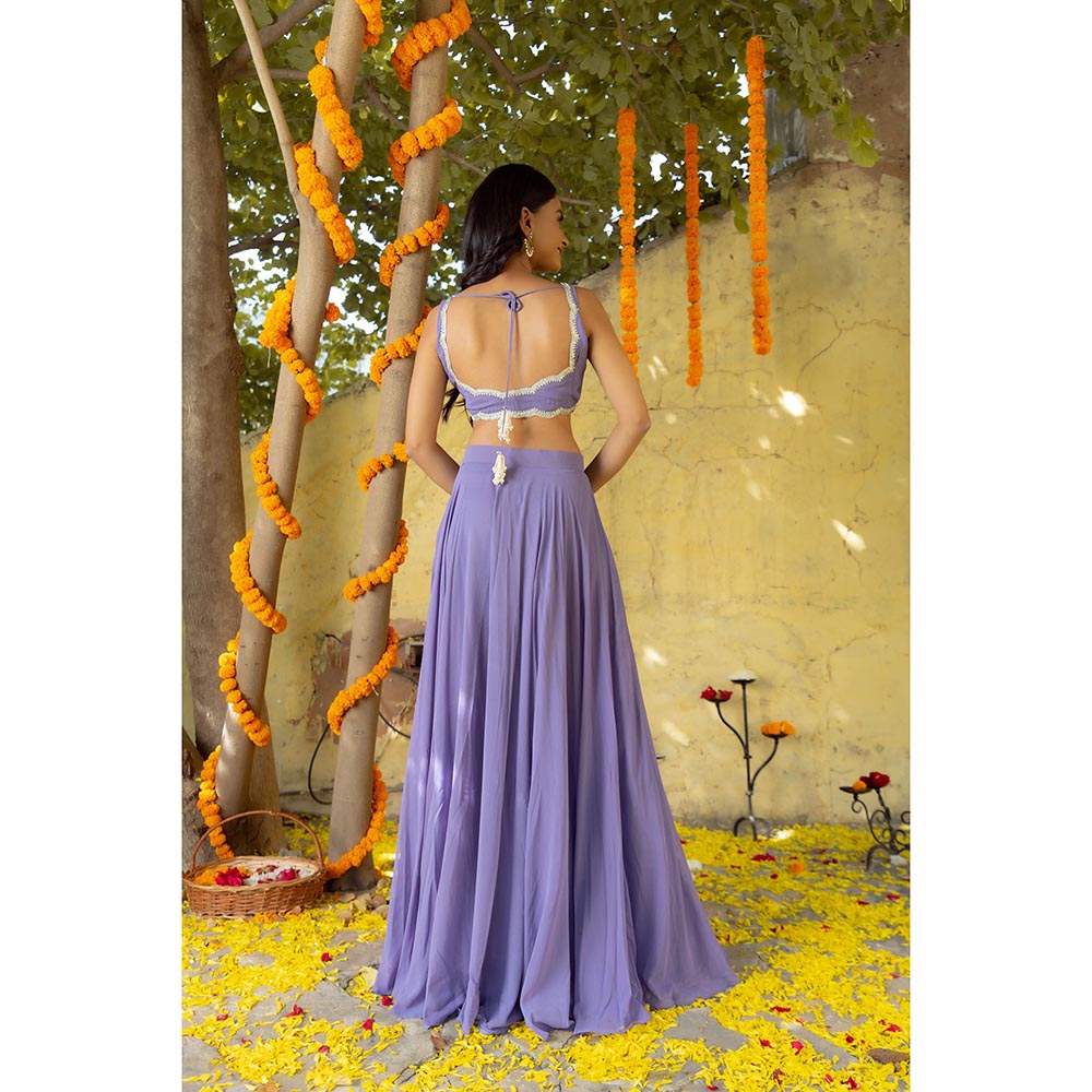 DEASHA INDIA Lavender Tara Detailed Lehenga with Blouse and Dupatta (Set of 3)