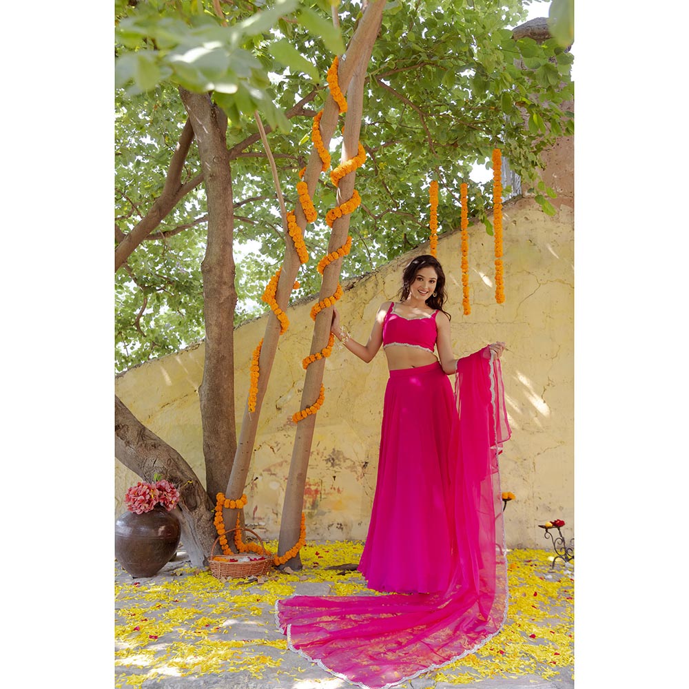 DEASHA INDIA Rani Pink Detailed Lehenga with Blouse and Dupatta (Set of 3)