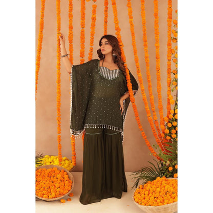 DEASHA INDIA Samaya Green Kaftan with Blouse & Sharara