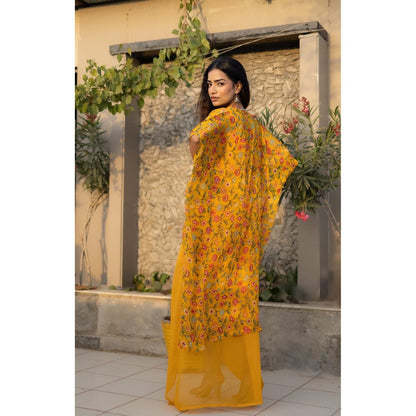 DEASHA INDIA Eli Yellow Floral Cape with Bustier & Skirt