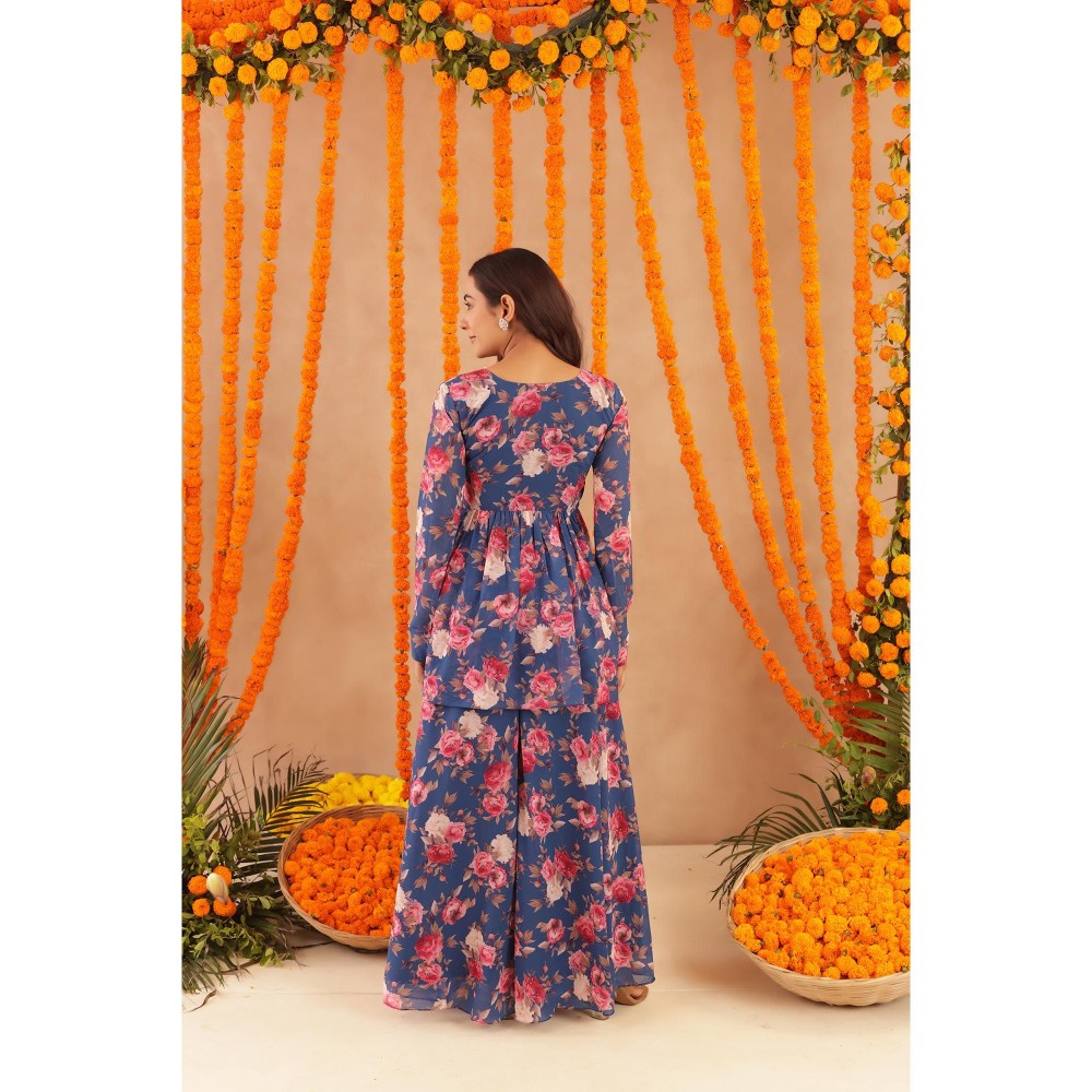DEASHA INDIA Veera Blue Floral Print Kurti with Palazzo & Dupatta