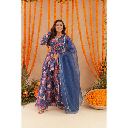 DEASHA INDIA Veera Blue Floral Print Kurti with Palazzo & Dupatta