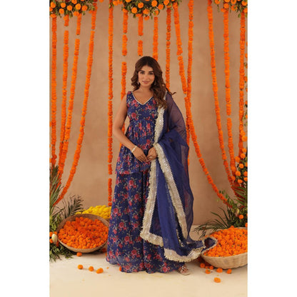 DEASHA INDIA Zeisha Blue Floral Print Kurti with Palazzo & Dupatta
