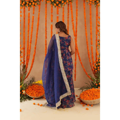 DEASHA INDIA Zeisha Blue Floral Print Kurti with Palazzo & Dupatta