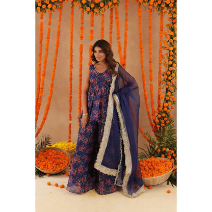 DEASHA INDIA Zeisha Blue Floral Print Kurti with Palazzo & Dupatta