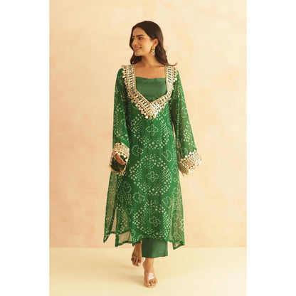 DEASHA INDIA Editha Green Bandhej Lace Work Bustier with Kurta & Pant