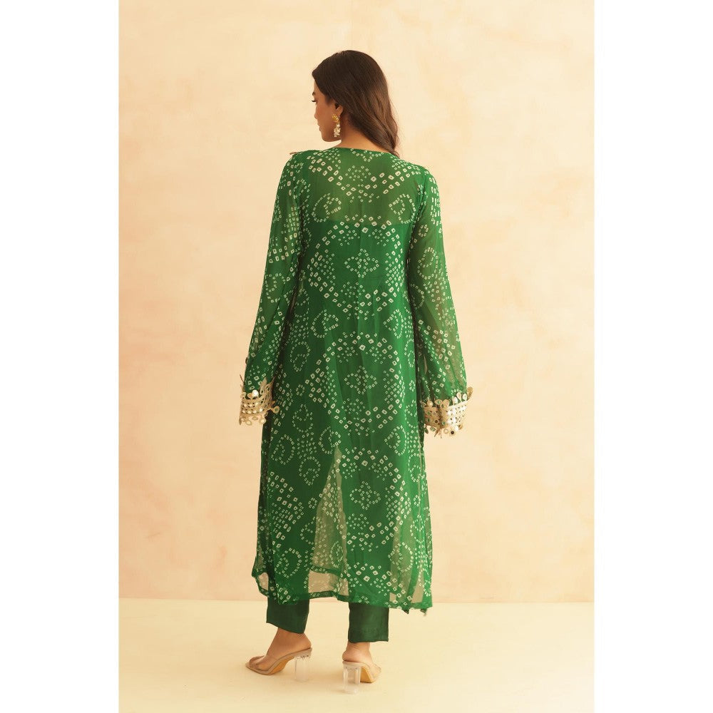 DEASHA INDIA Editha Green Bandhej Lace Work Bustier with Kurta & Pant