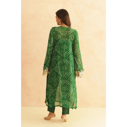 DEASHA INDIA Editha Green Bandhej Lace Work Bustier with Kurta & Pant